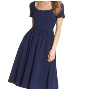 NWOT Gal Meets Glam Annie scuba crepe fit & flare holiday blue midi dress sz 2